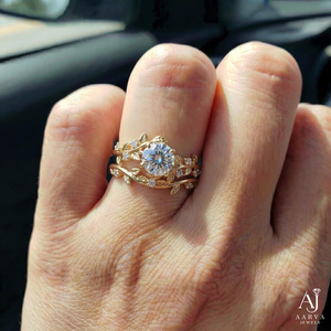 Anillo de Compromiso AARVA JEWELS Chapado en Oro Rosa con Moissanita, Corte Brillante Redondo, Engaste de Garra, Diseño de Planta, Anillo Romántico para Mujer - Product Image 4