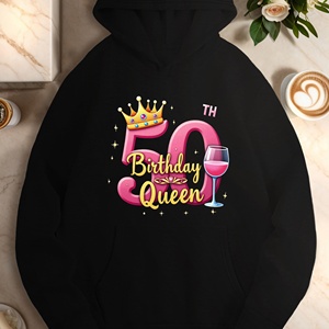Queen Illustration Sudaderas con capucha casuales para mujer para 50 cumpleaños Impreso en tejido de punto Cuello con capucha - Product Image 2