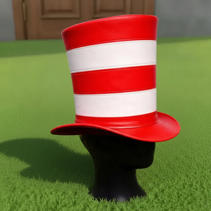 Chapeau haut de forme en cuir fait main de qualité supérieure, rayé rouge et blanc, pour festival ou costume, chapeau de déguisement spectaculaire - Product Image 5