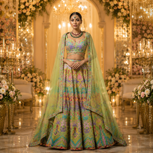 Exclusive Modern Bridal Lehenga Choli with Hand Beaded | Multicolor Thread Embroidery and Elegant Lace Details Elegant Couture - Product Image 1