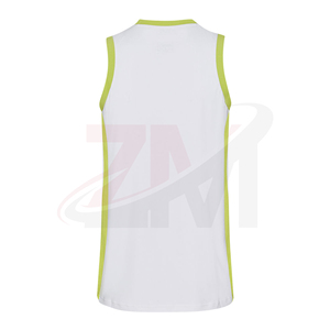 Maillot de basket-ball blanc unisexe avec bordure vert citron, col en V, sans manches, en maille respirante pour adultes - Product Image 2