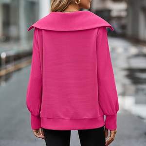 Pull à col zippé pour femme, tricot côtelé doux, coupe ample, manches longues, haut décontracté pour l'automne et l'hiver, vente en gros personnalisée - Product Image 2