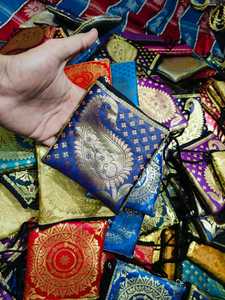 Banarasi Silk Potli Pouches Traditional Rajasthani Handcrafted Paisley Brocade Batwa Bag Makeup Coin Purse Zippered Clutches - Product Image 3