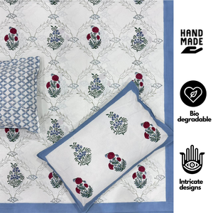 Soft Premium Grade Floral Jaipuri Indian Pigment Printed 100% Cotton Bedsheet <b>Set</b> Breathable 200TC <b>King</b> <b>Size</b> Hotel Eco-Friendly - Product Image 2