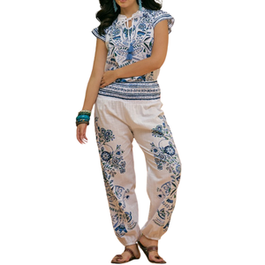 Conjunto de Top y Pantalón de Pijama de Alta Calidad para Mujer, Sin Mangas, con Volantes y Bordados, Transpirable, de Algodón, Hecho en India - Product Image 1