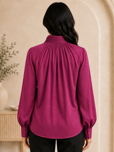Top Corto de Manga Larga para Mujer con Estampado Sólido, Cuello en V, Color Morado, Cómodo, de la Mejor Calidad, para Uso Diario - Product Image 2