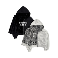 Veste courte à capuche unisexe avec logo personnalisé brodé, en polaire polyester/coton, coupe-vent, doublée, streetwear, oversize, hiver, décontractée