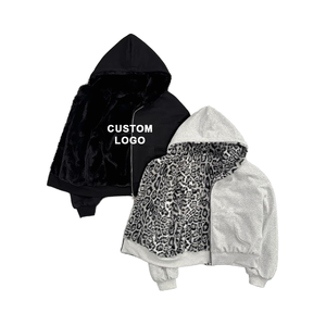 Veste courte à capuche unisexe avec logo personnalisé brodé, en polaire polyester/coton, coupe-vent, doublée, streetwear, oversize, hiver, décontractée - Product Image 1