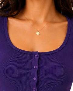 Custom Dark Purple Women Ribbed Knit <b>Crop</b> <b>Top</b> Short Sleeve Button Front Slim Fit Square Neck Casual Summer Cotton T Shirt Blouse - Product Image 5