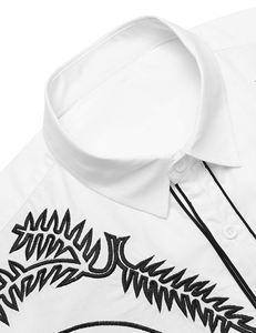 Camisa Western Bordada para Hombre, Blanca y Negra, con Diseño de Flecha y Ribete, Corte Ajustado, Manga Larga, Cierre de Perlas - Product Image 5