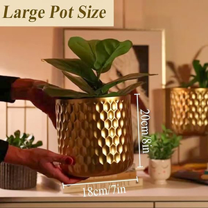 Ensemble de 2 jardinières dorées avec support, support de plantes en métal pour intérieur et extérieur, jardinières modernes, pots de fleurs pour le salon - Product Image 6