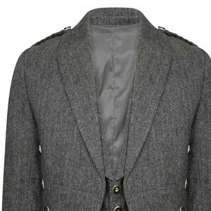 Veste Prince Charlie en laine tweed noire enduite pour homme, collection hiver 2026, avec gilet – Idéale pour mariage – Nouveauté très demandée - Product Image 4