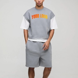 Conjunto Deportivo Informal de Algodón para Hombre, Sudadera y Pantalones Cortos, Corte Holgado, Logotipo Personalizado, Ropa Deportiva Informal de Otoño, Cuello Redondo, Manga Larga, Secado Rápido - Product Image 1