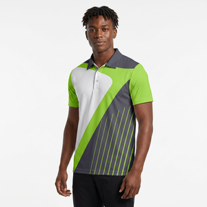 Men's Short Sleeve Polo Shirt Geometric <b>Pattern</b> Green Gray White Quick Dry <b>Knitted</b> Polyester Sporty Regular Fit - Product Image 6