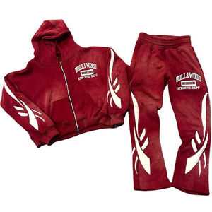 Custom Logo <b>Reflective</b> Piping Cotton Hooded Casual Unisex Men Windbreaker Tracksuit Sweatsuit Embroidery Jacket Jogger Set Sweat - Product Image 2