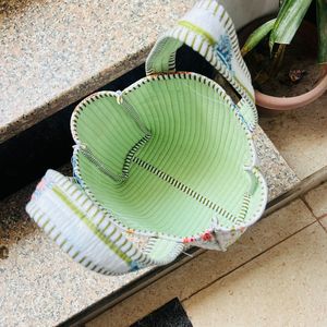 Veer Handicrafts Striped <b>Canvas</b> Quilted Tote Bag Zipper Closure Striped Handles Bohemian Style Women's Shopping Travel <b>Beach</b> Bag - Product Image 4