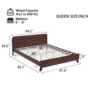 Letto Matrimoniale in Legno Massello di Pino Noce Scuro, Design Stabile e Robusto, Non Richiede Rete a Doghe - Product Image 3