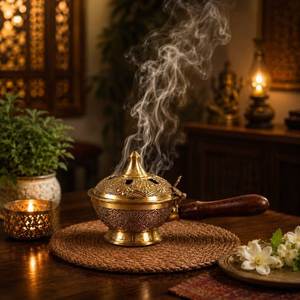 เตาเผาบัคฮูร์ทองเหลืองทรงกลมคลาสสิกสำหรับใช้ในงานเทศกาลและในชีวิตประจำวัน - Product Image 6