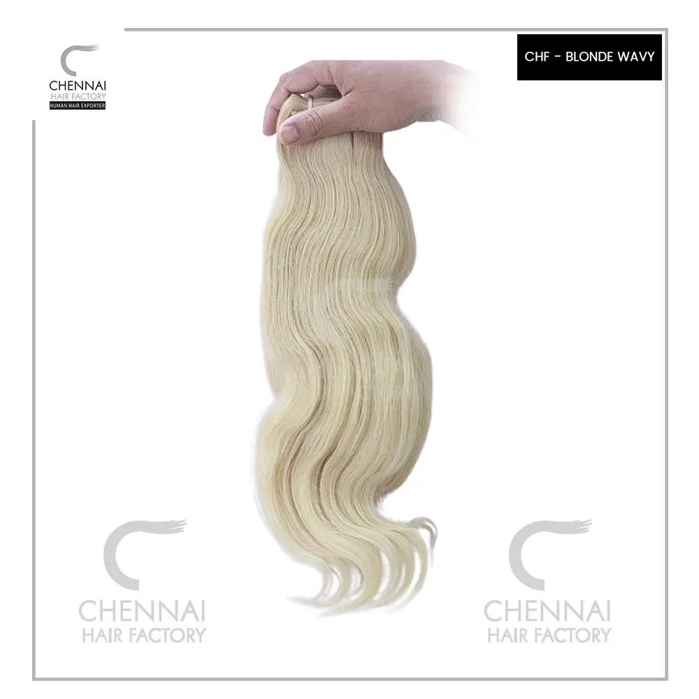 Extensions de Cheveux Humains Indiens de 20 Pouces Ondulés Blonds de Qualité Supérieure, Processus Naturel Vierges, Trame à Simple Dessinée à la Machine