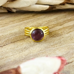 Trendy Bohemian Amethyst <b>Rings</b> for Women Brass Vintage 18K Gold Plated Certified <b>Statement</b> Jewelry Wholesale/OEM/ODM - Product Image 1