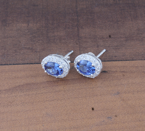 Wholesale 925 Silver Plated Blue Cubic Zirconia Earrings Luxury Royal Blue CZ Stud Earrings Sparkling Crystal Jewelry for Women - Product Image 3
