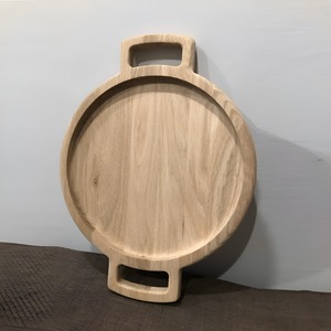 Plateau de service rond en bois d'acacia de haute qualité avec poignées, style farmhouse, centre de table décoratif pour la cuisine et la décoration intérieure - Product Image 3