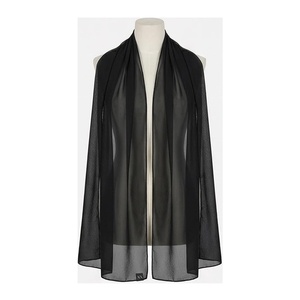 Bufanda Larga de Chifón para Mujer, Color Negro Sólido, Accesorio de Moda para Todas las Temporadas, Estilo Simple, Agradable al Tacto - Product Image 1