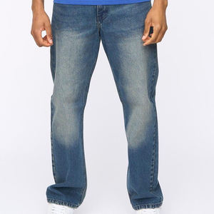 Jean en denim tissé coupe bootcut pour homme, taille mi-haute, coupe droite, avec logo brodé sur le devant, style vintage, décontracté, en coton, printemps-hiver - Product Image 1