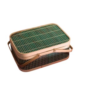Luxury Rectangular Holiday <b>Gift</b> <b>Hamper</b> Bamboo <b>Gift</b> <b>Box</b> Bamboo Slatted Basket Premium Presentation Carrier - Product Image 1