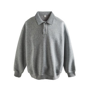 Custom Mens Sweatshirt Heavyweight High Quality Trendy Retro Lapel Sweatshirt Solid Color <b>Long</b>-<b>sleeved</b> <b>Top</b> - Product Image 4