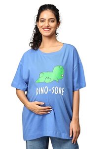 เสื้อยืดผ้าฝ้ายสีน้ำเงินขนาดใหญ่สำหรับผู้หญิง พิมพ์ลายโลก พร้อมข้อความ "Mummy Maa Mama Mom" คอกลม ทรงหลวม แขนปกติ - Product Image 1