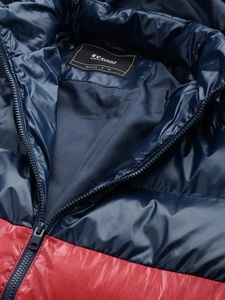 Men's Hooded Puffer Jacket Color Blocking PU Windproof Zipper Front Slim Fit Streetwear Winter Coat Red Blue Black - Product Image 5