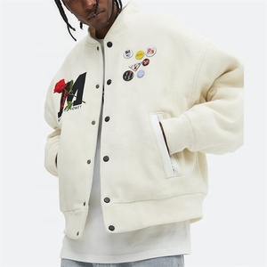 Men's for Varsity <b>Jacket</b> with Orange V Logo and Basketball Patch Front Embroidered Stand Collar High Street Winter Wear - Product Image 1