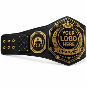 Cinturón de Campeonato de Boxeo Personalizado, Hebilla de Aleación Negra y Dorada, Cinturón con Aspecto de Cuero para Eventos de Reconocimiento y Premios de Fitness - Product Image 3