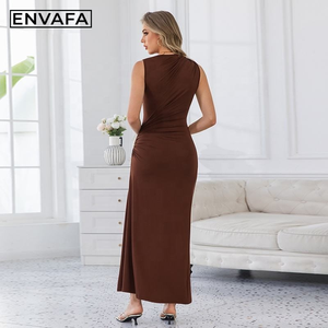 Fabricante de Vestidos Personalizados, Vestido Ajustado con Pliegues para Mujer, Nuevo Vestido de Moda con un Solo Hombro y sin Mangas - Product Image 2