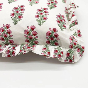Vintage Floral Cotton Raffle <b>Cushion</b> Covers Bohemian Throw Pillows Handprinted Boho Trim Sofa Bed Pillow Cover <b>Indian</b> <b>Cushion</b> - Product Image 2