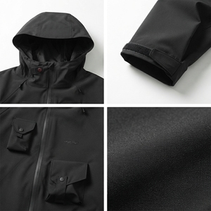 For Vintage Multi Pocket Mens Hooded Windbreaker <b>Jacket</b> OEM Custom Logo Black <b>Techwear</b> Buckled Zip Cargo Softshell <b>Jacket</b> - Product Image 2