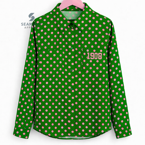 Camisa Formal de Negocios con Botones Alpha Kappa Alpha Sorority, Camisa de Vestir con Cuello y Botones Delanteros con Estampado de Puntos para Mujer - Product Image 1