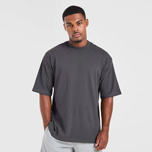 Mens Dark Grey Heavyweight Oversized Crew Neck <b>T</b>-<b>Shirt</b> Short Sleeve Drop Shoulder Loose Fit Cotton Basic Top Custom Logo OEM ODM - Product Image 1