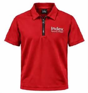 Polo de Manga Corta Rojo para Hombre, Marca Index, con Cierre, Logotipo Bordado, Tejido de Punto de Secado Rápido, Estilo Deportivo - Product Image 1