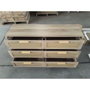 Modern <b>6</b>-<b>Drawer</b> Dresser with Wide Wood Handles Rattan Chest of <b>Drawers</b> for Bedroom <b>6</b> <b>Drawers</b> Chest of Dressers - Product Image 2