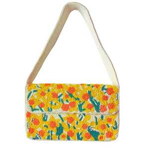 Bolso de Hombro con Cuentas de Narciso, Bolso de Mano Floral Hecho a Mano con Cuentas de Semillas, Bolso de Verano con Flores Amarillas, Pieza Destacada - Product Image 1