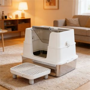 Lettiera per Gatti in Acciaio Inossidabile, Contenitore Moderno per l'Igiene Felina - Product Image 1