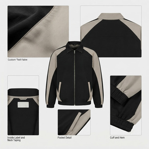 Blouson Bomber Homme REDDITO Imperméable Écologique à Blocs de Couleurs Col Carré Boutons Cachés Automne Décontracté Noir Gris Coupe Classique - Product Image 4