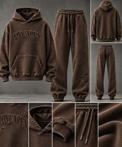 Ensemble de survêtement pour homme, sweat-shirt à capuche et pantalon de survêtement marron à motifs, One Apex Streetwear, tenue de jogging deux pièces assortie, mode décontractée - Product Image 6