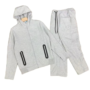 Sweat-shirt à capuche gris unisexe avec cordon de serrage, jogging de couleur unie, ensemble décontracté, poches latérales pleine longueur, matière en coton - Product Image 5