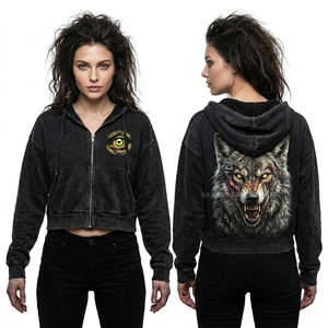 Sudadera con capucha negra para mujer, con lavado ácido, estampado de mano esquelética en el pecho, gráfico de silueta de cementerio en la espalda, estilo gótico desgastado, streetwear - Product Image 3