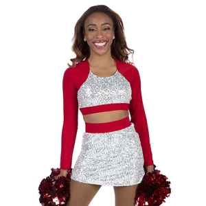 Haut et jupe de cheerleading pour femmes, coupe raglan, manches longues, design imprimé personnalisé de haute qualité, 100 % polyester - Product Image 1