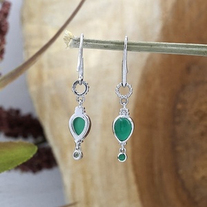 925 Sterling <b>Silver</b> Green Onyx Pear Cabochon Drop <b>Dangle</b> <b>Earrings</b> Bezel Set Handmade Gemstone Hook <b>Earrings</b> Classic Jewelry - Product Image 4