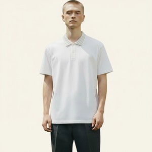 Chemise ajustée à manches courtes en tricot pour homme, coton et polyester, imprimée, respirante, brodée, douce, confortable, respectueuse de la peau - Product Image 1